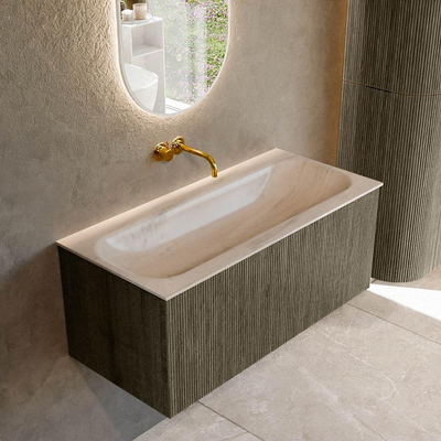 MONDIAZ KURVE-DLUX Meuble de salle de bains 100cm couleur Shadow avec 1 tiroir et 0 porte. Lavabo BIG MEDIUM Central sans trou de robinet Meli.