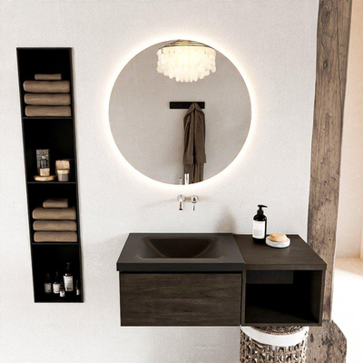 MONDIAZ BUKLA 100cm badmeubel met open module 40 kleur Dark Brown met 1 lade. Wastafel CLOUD links 0 kraangaten kleur Urban.