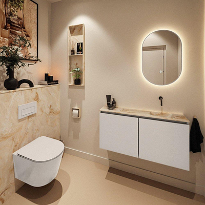MONDIAZ TURE-DLUX Meuble toilette - 100cm - Linen - EDEN - vasque Frappe - position droite - sans trou de robinet