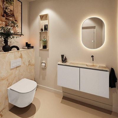 MONDIAZ TURE-DLUX Meuble WC 100 cm Linen. Lavabo EDEN Frappe position droite. Sans trou de robinet.