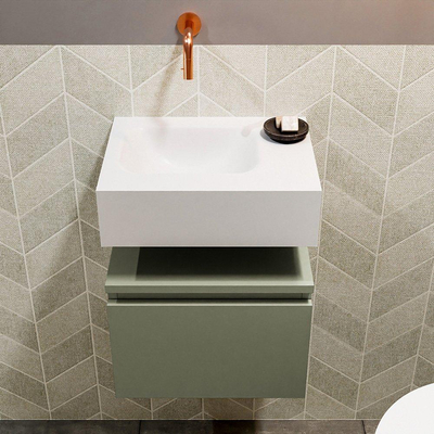 MONDIAZ ANDOR Toiletmeubel 40x30x30cm met 0 kraangaten 1 lades army mat Wastafel Lex links Solid Surface Wit