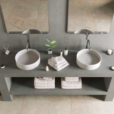 Ideavit Solidthin vasque à poser 40x40x12,5cm ronde 0 trous de robinet 1 cuve Solid surface blanc