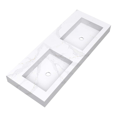 BRAUER Coral lavabo - 120x46x10cm - 2 lavabos - sans trous de robinet - composite - aspect marbre - Calacatta Gold