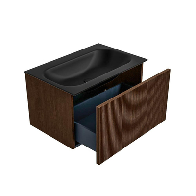 MONDIAZ KURVE Meuble de salle de bains 70 cm couleur Walnut avec 1 tiroir. Lavabo BIG SMALL central 1 trou de robinet Urban.