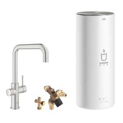 Grohe Red Keukenkraan - hoog - 3 in 1 - u uitloop - l size boiler - Brushed Supersteel (RVS)