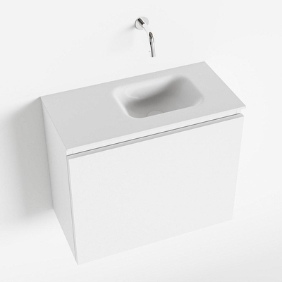 MONDIAZ OLAN Fonteinset - 60x30x40cm - 0 kraangaten - 1 lade - talc mat - wasbak rechts - Solid Surface Wit
