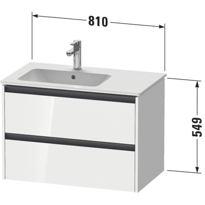 Duravit ketho meuble avec 2 tiroirs pour lavabo à gauche 81x48x54.9cm avec poignées chêne anthracite noir mat