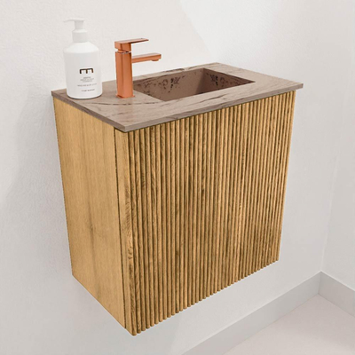 Mondiaz JOYA-DLUX 40cm toiletmeubel - kleur Oak - Wastafel FAYE positie Rechts 1 kraangat kleur Arena.