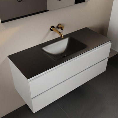 Mondiaz AIVY Ensemble de meuble - 120x45x50cm - 0 trous de robinet - 1 vasque Urban Solid surface - Centre - 2 tiroirs - avec miroir - MDF Talc