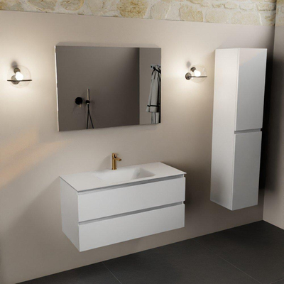 Mondiaz Aivy badmeubelset - 100x45x50cm - 1 kraangat - 1 wasbak talc Solid surface - Midden - 2 lades - Met spiegel - MDF Talc