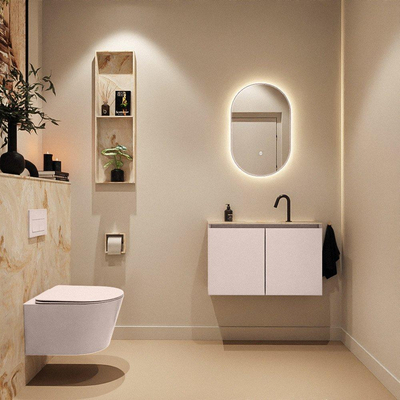 MONDIAZ TURE-DLUX Meuble toilette - 80cm - Rosee - EDEN - vasque Frappe - position centrale - 1 trou de robinet