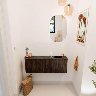 Mondiaz JOYA-DLUX Meuble de salle de bains 111.6cm - arrondi gauche couleur Walnut - Vasque FAYE position Droite 1 trou de robinet couleur Lava