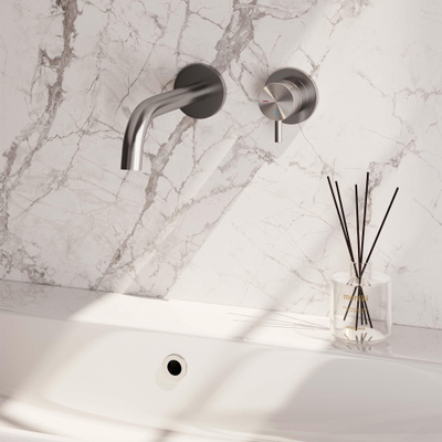 BRAUER Brushed Edition Wastafelmengkraan inbouw - gebogen uitloop links - hendel kort smal - inclusief inbouwdeel - model B 1 - PVD - geborsteld RVS OUTLETSTORE