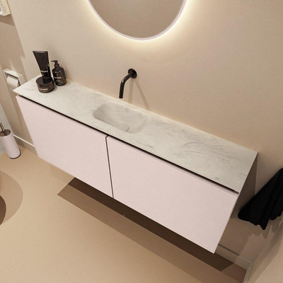 MONDIAZ TURE-DLUX meuble WC 120 cm Rosee. Lavabo EDEN Opalo position milieu. Sans trou de robinet.