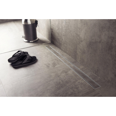 Easy Drain Compact 50 FF caniveau à carreler inox avec plaque simple inox garde d'eau 50mm 180cm profondeur d'encastrement 93mm avec sortie latérale