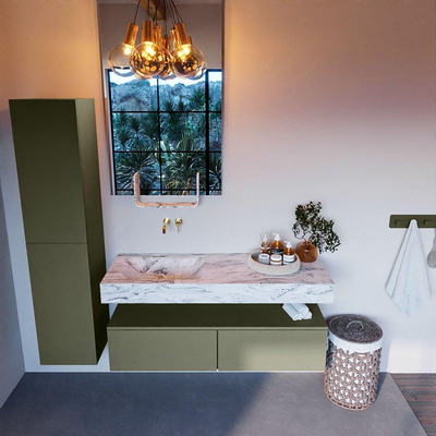 MONDIAZ ALAN - DLUX Ensemble de meuble de salle de bain - 130cm - meuble bas - Army - 2 tiroirs - lavabo suspendu - vasque à gauche - 0 trous de robinet - Glace