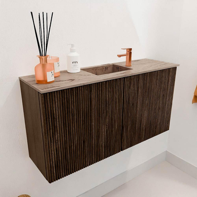 Mondiaz JOYA-DLUX 80cm toiletmeubel - kleur Walnut - Wastafel FAYE positie Midden 1 kraangat kleur Arena.
