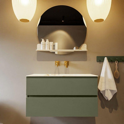 Mondiaz VICA-DLUX ensemble de meuble de salle de bain - 90cm - meuble sous-vasque armée - 2 tiroirs - lavabo encastré nuage milieu - sans trous de robinet - version haute 60cm - frape