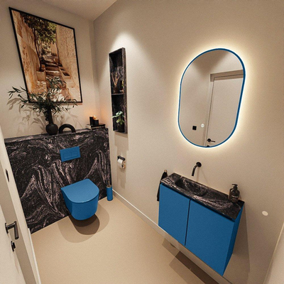 MONDIAZ TURE-DLUX Meuble WC 60 cm Jeans. Lavabo EDEN Lava position gauche. Sans trou de robinet.