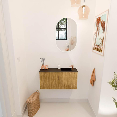 Mondiaz JOYA 80cm toiletmeubel - kleur Oak - Wastafel FAYE positie Rechts 1 kraangat kleur Urban.