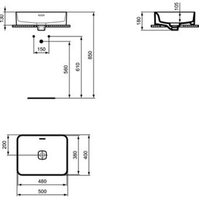 Ideal standard Strada ii dosseret vitré sans trou pour robinet avec trop-plein 50x40cm blanc