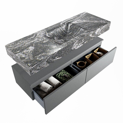 Mondiaz ALAN-DLUX Ensemble de meuble - 130cm - meuble Plata mat - 2 tiroirs - Lavabo Cloud Lava suspendu - vasque Centre - 0 trous de robinet