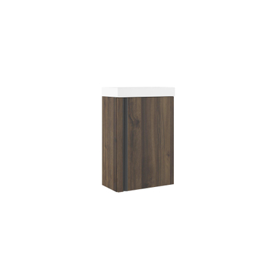 Saniclass Chaci Fonteinkastset - 40x55cm - 1 deur - mineraalmarmer fonteinwastafel - noten