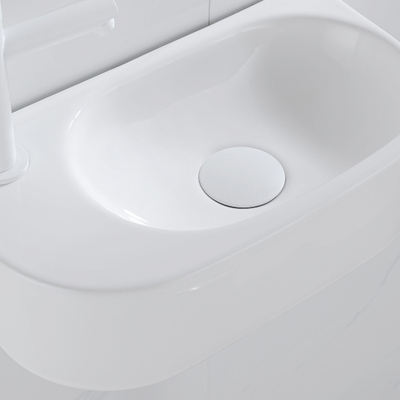 QeramiQ Fuente pack lave-mains – 40 x 21,5 x 12 cm – céramique blanc brillant – perçage à gauche – robinet blanc mat