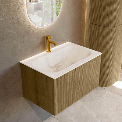 Ensemble de meuble de salle de bain Mondiaz KURVE-DLUX - 70x46x40cm - 1 tiroir - lavabo en solid surface - milieu - 1 trou de robinet - Dusk