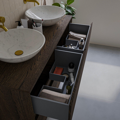 Saniclass Holz Pure meuble sous lavabo de salle de bains - 120x45x60cm - 4 tiroirs - Chêne charcoal
