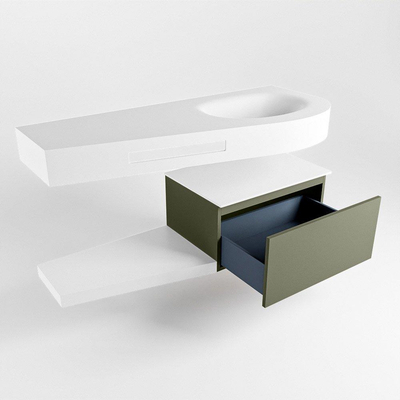 MONDIAZ RIVA Ensemble de meuble salle de bain - 120x50x30cm - 1 tiroir - MDF Army mat - push to open - 1 trou de robinet - lavabo à droite - solid surface talc
