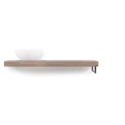 Looox Wood collection Solo plan sous vasque - 120x46cm - Avec porte-serviettes (droite) inox brossé - Chêne massif gris ancien