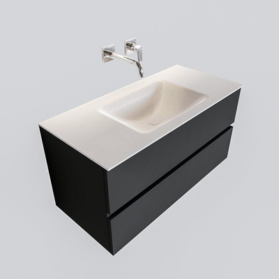 MONDIAZ VICA Ensemble de meuble salle de bain - 100cm - 2 tiroirs - lavabo Cloud au centre - 0 trous de robinet - solid surface gris foncé