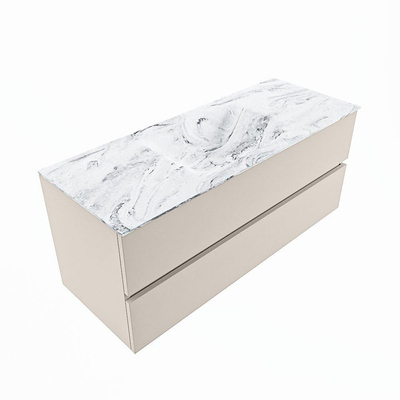 Mondiaz VICA-DLUX Ensemble de meuble de salle de bain - 120cm - meuble sous-vasque lin - 2 tiroirs - lavabo encastrée nuage milieu - sans trous de robinet - version haute de 60cm - glace