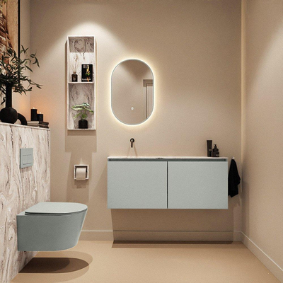 MONDIAZ TURE-DLUX Meuble de toilettes 120 cm Greey. Lavabo EDEN Glace position à gauche. Sans trou de robinet.