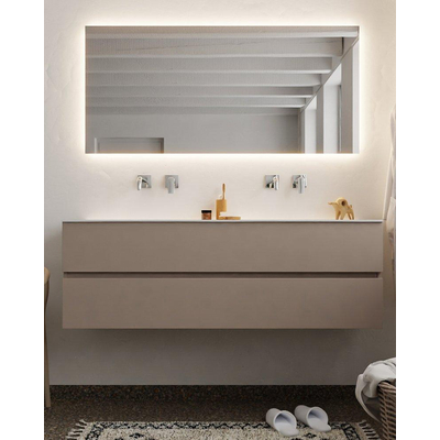 Mondiaz VICA ensemble de meuble de salle de bain - 150cm - meuble sous-vasque fumée - 2 tiroirs - lavabo lune double - sans trou de robinet version XL 60cm de haut