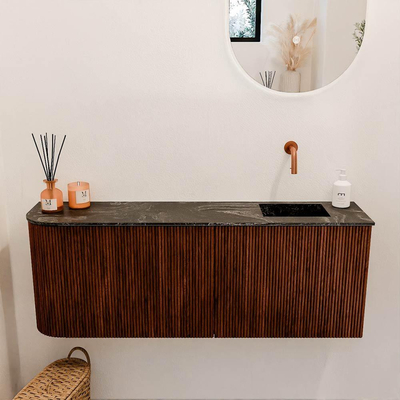 Mondiaz JOYA-DLUX 111.6cm toiletmeubel - ronding links kleur Ruby - Wastafel FAYE positie Rechts Zonder kraangat kleur Lava.