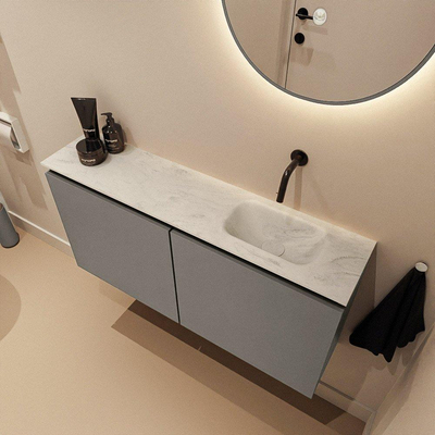 MONDIAZ TURE-DLUX 100cm meuble de toilette Smoke. EDEN lavabo Opalo position droite. Sans trou de robinet.
