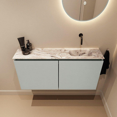 MONDIAZ TURE-DLUX Meuble de toilette 100cm Greey. EDEN vasque Glace position à droite. Sans trou de robinet.