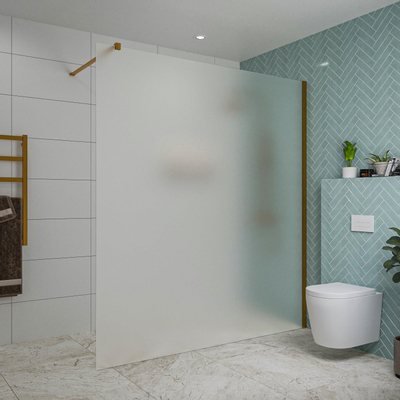 Fortifura Galeria inloopdouche - 180x200cm - mat glas - wandarm - PVD - geborsteld koper