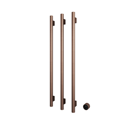 Hotbath &MORE Handdoekradiator - 57x115cm - rond - 3 stangen - verticaal - met schakelaar - geborsteld koper PVD