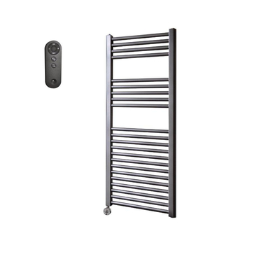 Sanicare HVS Elektrische Radiator - 111.8x45cm - 596W - met afstandsbediening - thermostaat - chroom - linksonder - gunmetal (antraciet)