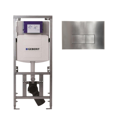 Geberit Inbouwreservoir UP320 met QeramiQ metal bedieningsplaat - dualflush - rechthoekige knoppen - metaal RVS