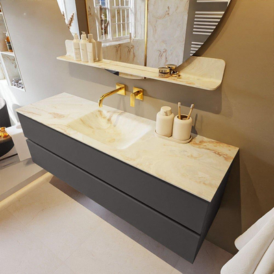 MONDIAZ VICA-DLUX Ensemble meuble de salle de bains - 150cm - meuble sous-vasque dark grey - 2 tiroirs - lavabo encastré cloud au milieu - sans trous de robinet - version haute 60cm - frape