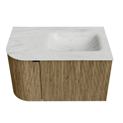 Mondiaz KURVE-DLUX Ensemble de meuble de salle de bains - 75x46x40cm - 1 tiroir - 1 porte - lavabo solid surface - droit - sans trou de robinet - Dusk