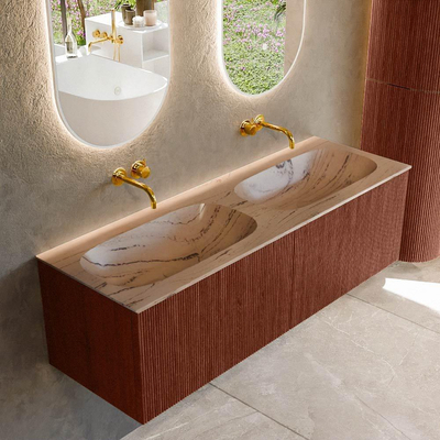 MONDIAZ KURVE-DLUX 140cm badmeubel kleur Ruby met 2 lades en 0 deuren. Wastafel STOR SMALL Dubbel zonder kraangat Arena.