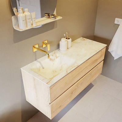 MONDIAZ VICA-DLUX Badkamermeubelset - 120cm - onderkast washed oak - 2 lades - inbouw wastafel cloud links - zonder kraangaten - 60cm hoge versie - frape