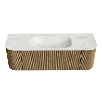 Mondiaz KURVE-DLUX Badkamermeubelset - 140x46x40cm - 1 lade - 2 deuren - wastafel solid surface - midden - 1 kraangat - Dusk