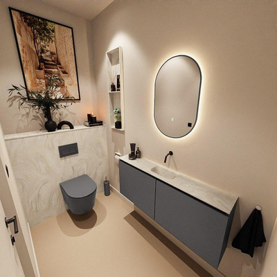 MONDIAZ TURE-DLUX 120cm toiletmeubel Dark Grey. EDEN wastafel Ostra positie midden. Zonder kraangat.