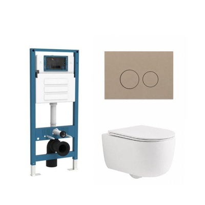QeramiQ Dely Swirl Ensemble de toilette - réservoir encastré QeramiQ Flush - abattant slim - plaque de commande taupe en plastique - boutons ronds - blanc mat